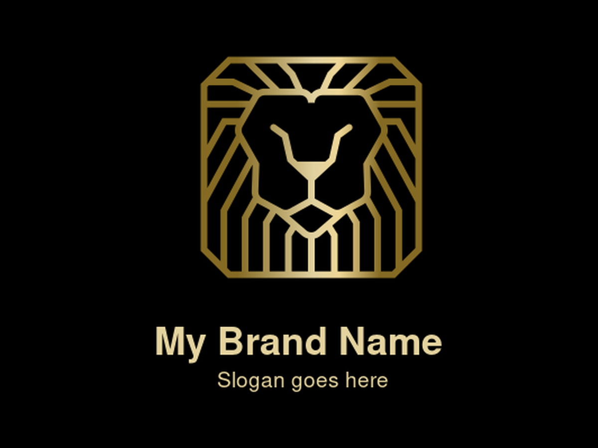 Geometric Golden Lion Head Icon Logo - Modern and Strong Symbol for Technology, Finance, Digital Security, and Contemporary Luxury Brands